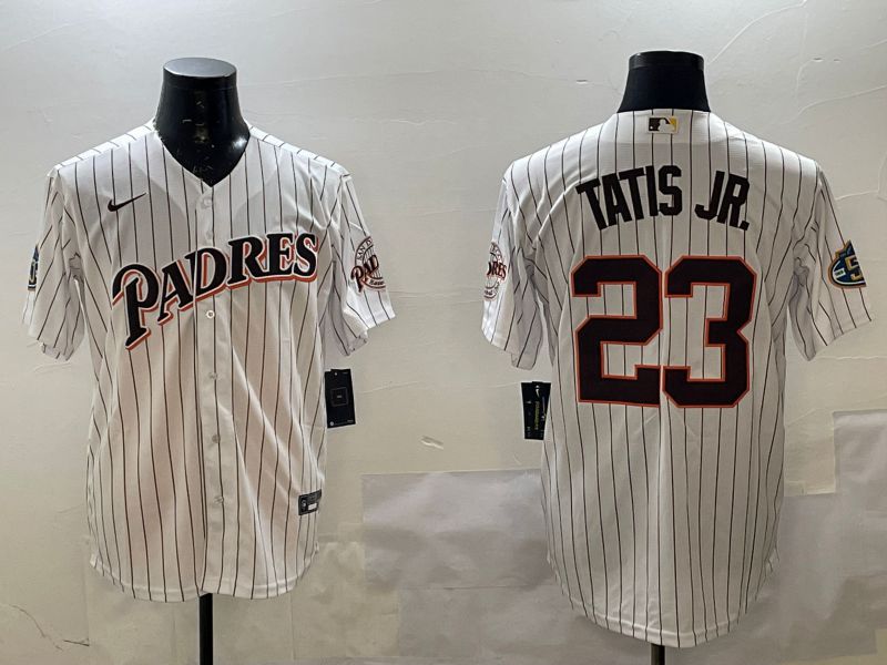 Men San Diego Padres #23 Tatis jr White Stripe Throwback Game 2025 Nike MLB Jersey style 1->san diego padres->MLB Jersey